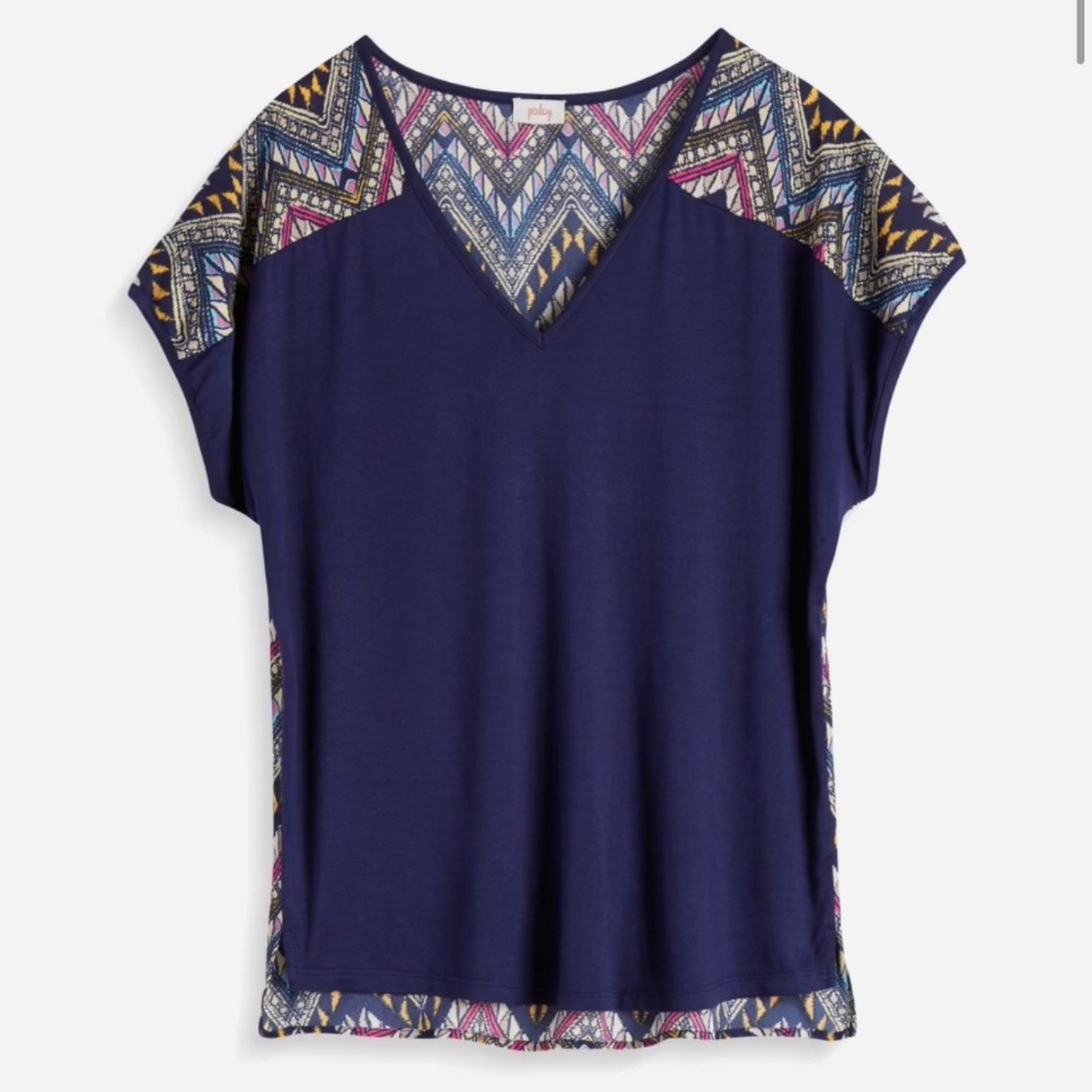 Stitch Fix Pixley Indianan Graphic Print Mixed Material Tee Navy Small
